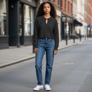 Lululemon Collared Merino Wool Blend Gray Crop Preppy Office Sweater Size Small